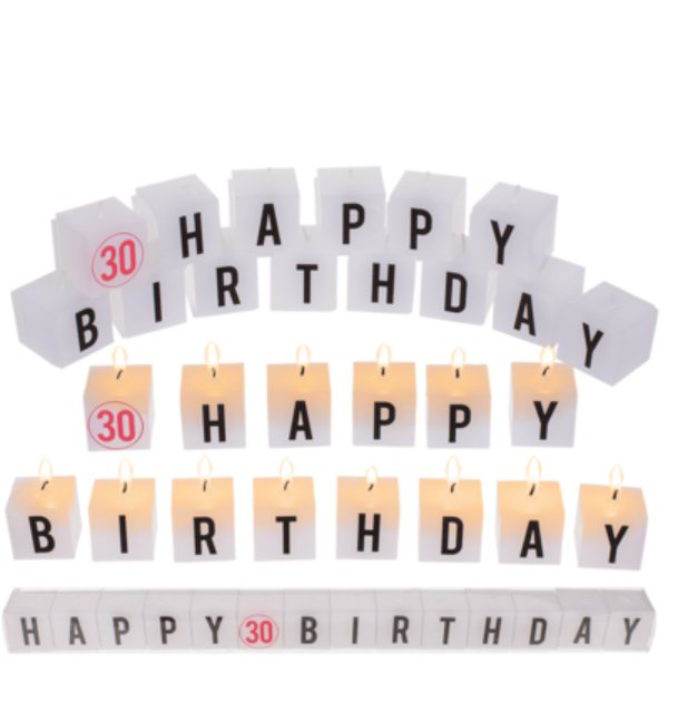 Kerzenblock mit Schrift Happy 30 Birthday