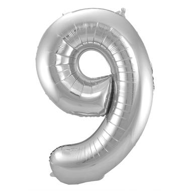 Silberner Folienballon Zahl 9 - Mae: 86 cm