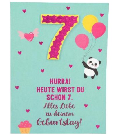 Karte zum 7.Geburtstag f�r M�dchen