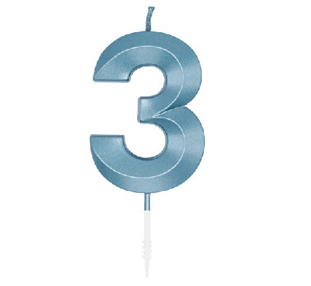 Kerze Glamour Zahl 3, Blau Metallic