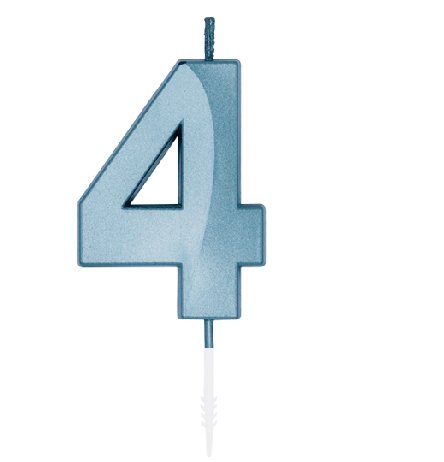 Kerze Glamour Zahl 4, Blau Metallic