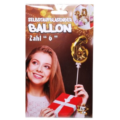 Ballon selbstaufblasend Zahl 6, gold
