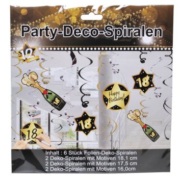Party-Spirale 18, schwarz/gold, 12-tlg.