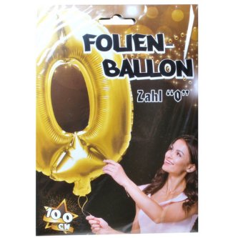 Folienballon Zahl 0,gold - 100 cm