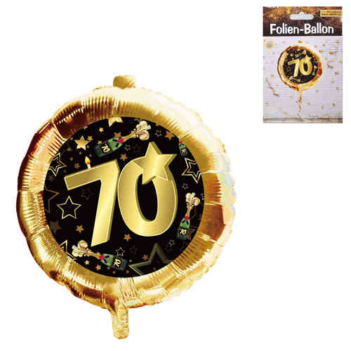 Folien Ballon Zahl 70, gold/schwarz