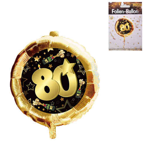 Folien Ballon Zahl 80, gold/schwarz