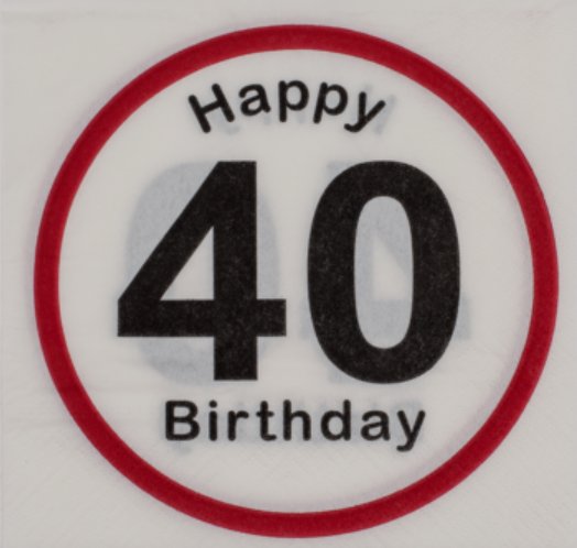 Happy Birthday 40 - Servietten Verkehrsschild