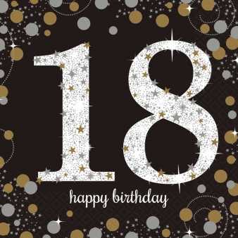 Happy Birthday Sparkling Servietten 18, schwarz