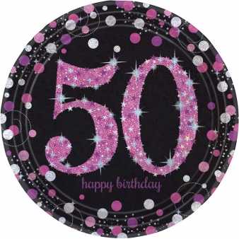 Teller zum 50. Geburtstag Sparkling pink