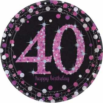 Teller zum 40. Geburtstag Sparkling pink