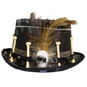 Schwarzer Hut mit brauner Feder und Knochen