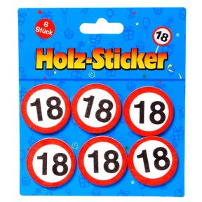 Holz Sticker mit Zahl 18, 6-tlg.