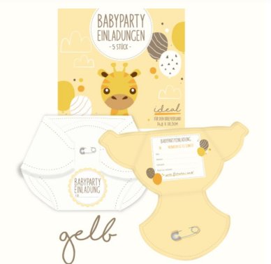 Babyparty Einladungen, 5 St�ck, gelb