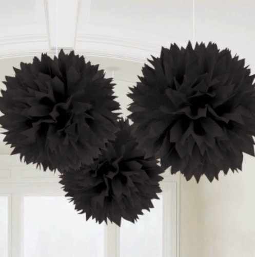 Schwarze Pompons im 3 er Set, 40 cm