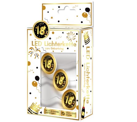 LED Lichterkette mit Zahl 18, schwarz/gold