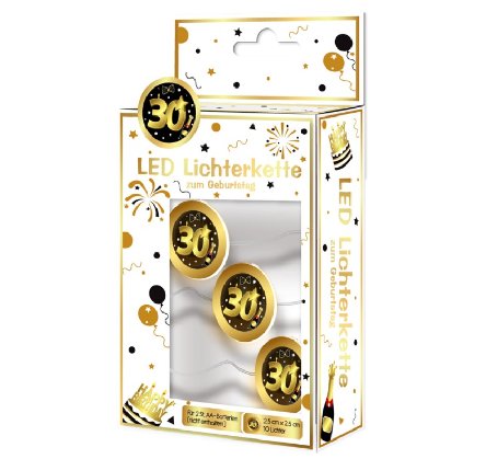 LED Lichterkette mit Zahl 30, schwarz/gold
