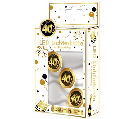LED Lichterkette mit Zahl 40, schwarz/gold