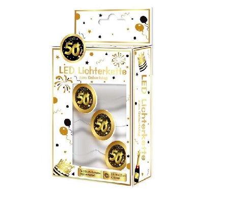 LED Lichterkette mit Zahl 50, schwarz/gold