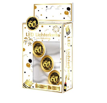 LED Lichterkette mit Zahl 60, schwarz/gold