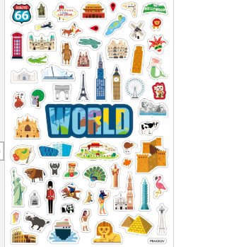 	            Sticker Lnder World mit Landkarte