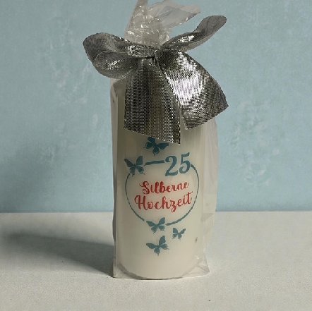 Kerze zur Silberhochzeit, verpackt
