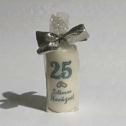 Kerze zur Silberhochzeit, verpackt