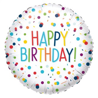 Folienballon Happy Birthday Confetti, 45cm