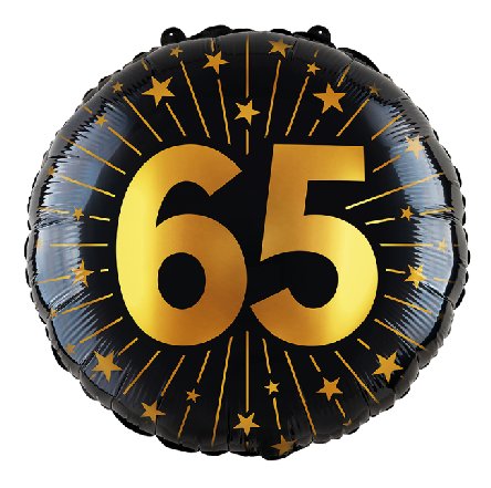 Folienballon Zahl 65 - gold/schwarz