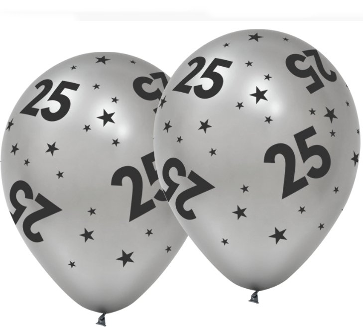Luftballons silber mit Zahl 25