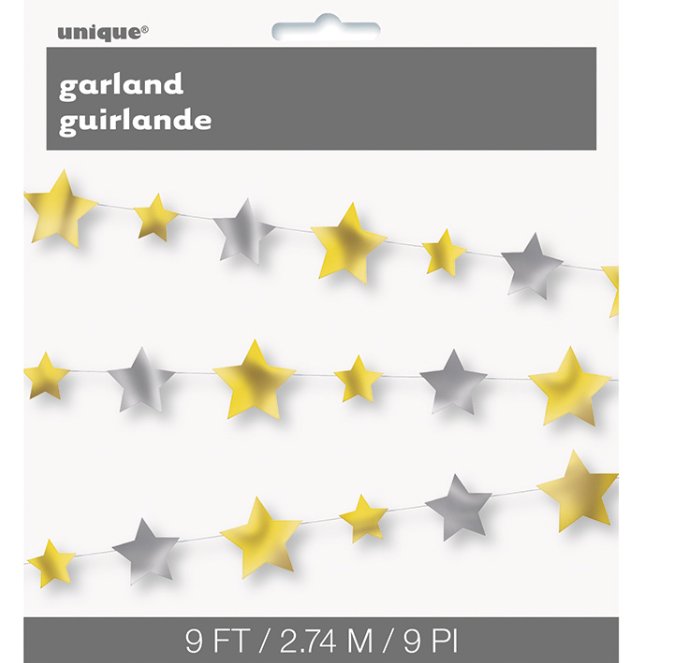Girlande Sterne Gold/Silber, 274 cm