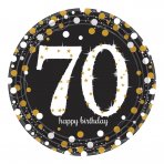 Teller zum 70. Geburtstag schwarz/gold