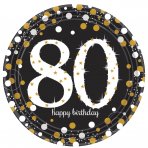 Teller zum 80. Geburtstag schwarz/gold