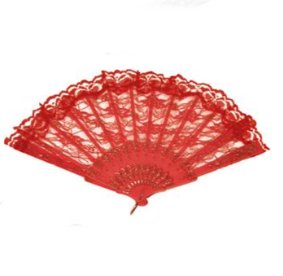 Handf�cher mit Spitze, rot
