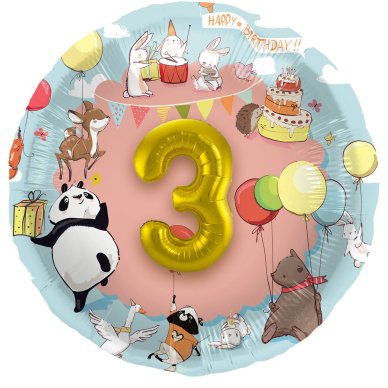 Folienballon 3D Tiere mit Zahlen 1-5