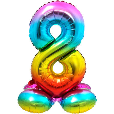 Folienballon mit Basis Ziffer / Zahl 8 Rainbow