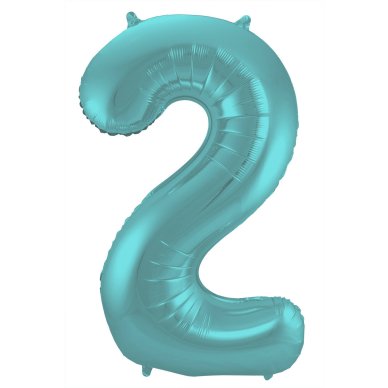 Folienballon Zahl 2 - Pastell Aqua Metallic
