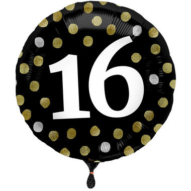 Ballon Glossy Happy Birthday 16, schwarz