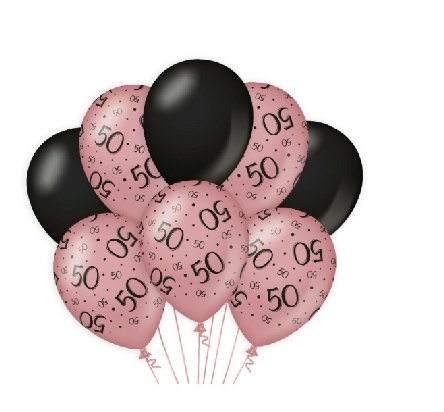 	            Luftballons mit Zahl 50, schwarz/rose