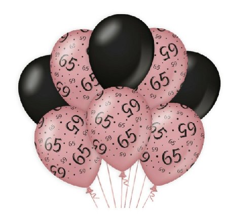 	            Luftballons mit Zahl 65, schwarz/rose