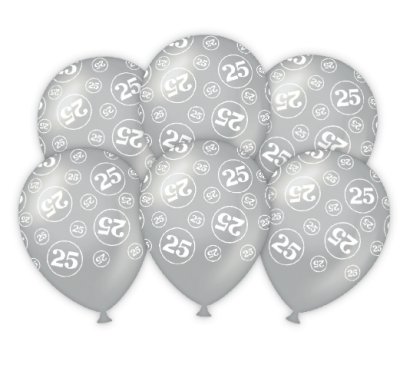 Luftballons mit Zahl 25, silber