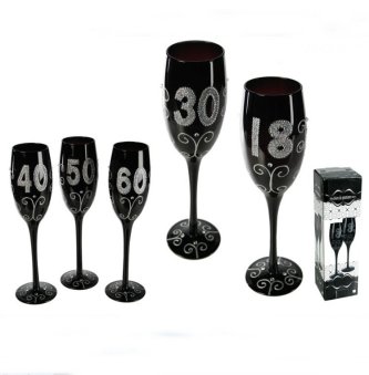 Sektglas mit Zahl 30, schwarz