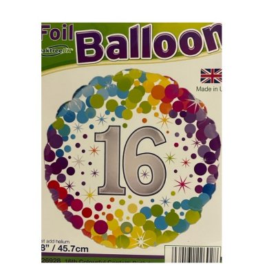 Folienballon mit Zahl 16 - confetti