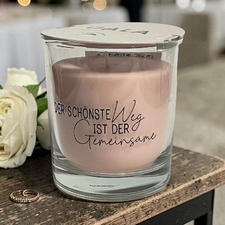 Duftkerze im Glas mit Spruch