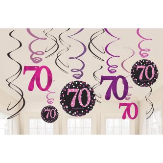 Sparkling Swirl Deko zum 70. Geburtstag, pink