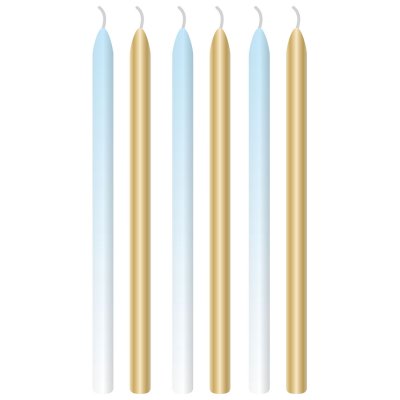 Lange Kerzen hellblau/gold, 6 Stck