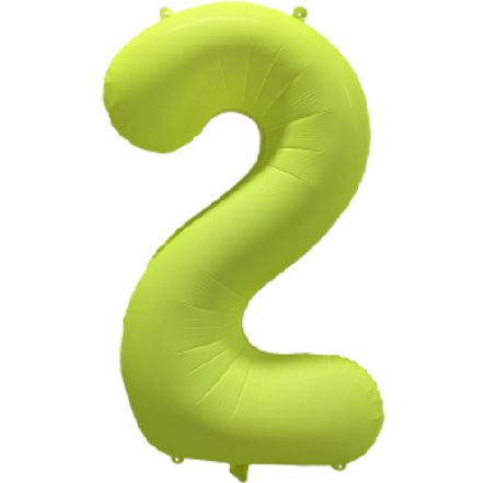 NEON GELB Ballon Zahl 2, Mae: 86 cm