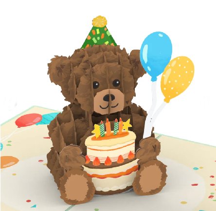 Pop-Up Karte Teddy mit Geburtstagstorte