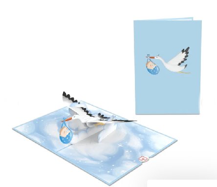Pop-Up Karte Baby blau Storch