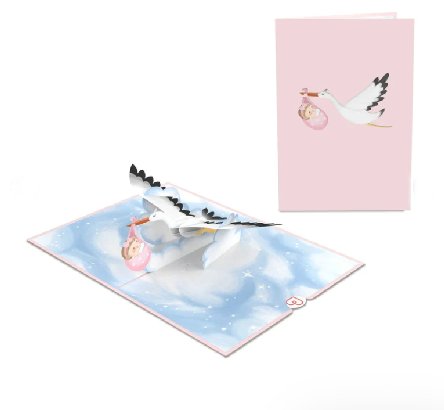 Pop-Up Karte Baby rosa Storch