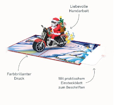 Weihnachtsmann auf Motorrad Pop-Up Karte